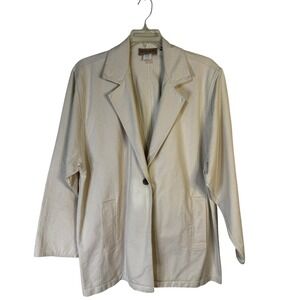 VTG On The Verge Womens Blazer Large US Made One Button Beige Pockets Baggy